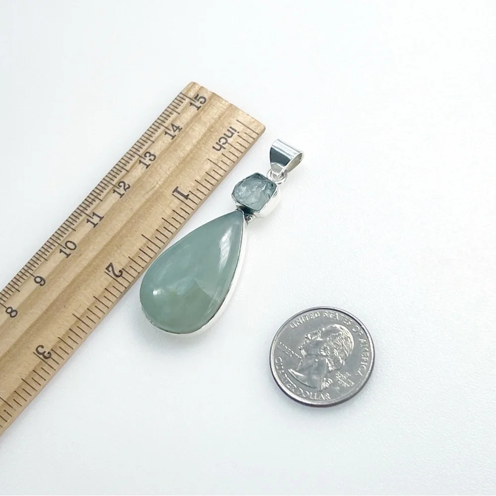 Solid Sterling Silver 925 Aquamarine Gemstone Pendant Handmade New - Picture 3 of 6